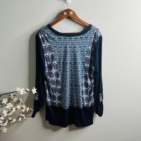 RXB Blue Spilt Neck Blouse Size L - Picture 2 of 4